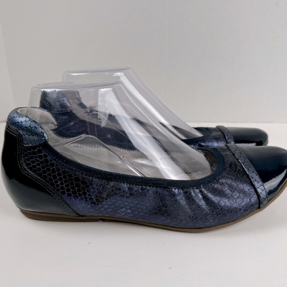 Tamaris Blue Leather Snake Skin Print Cap Toe Ballet EU 40, US 8.5 Flats